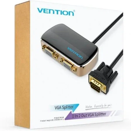 Vention Divisor VGA DBABF 1 entrada a 2 salidas HD 1080P 60Hz con alimentación externa, 1m, Negro